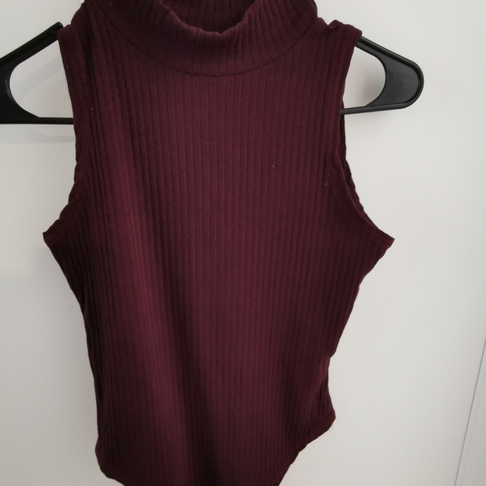 Boohoo Burgundy Ribbed Sleeveless Bodysuit